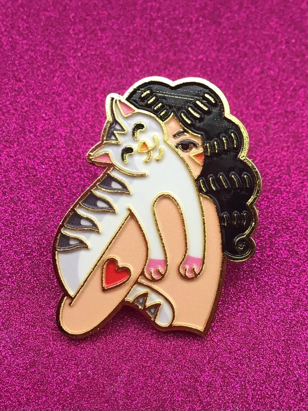 Chick with Cat Enamel Pin